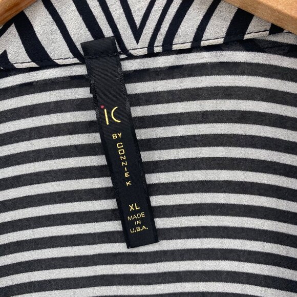 IC By Connie K Top Womens Extra Large Black Striped Button Collar 3/4 Sleeves* - Picture 7 of 11